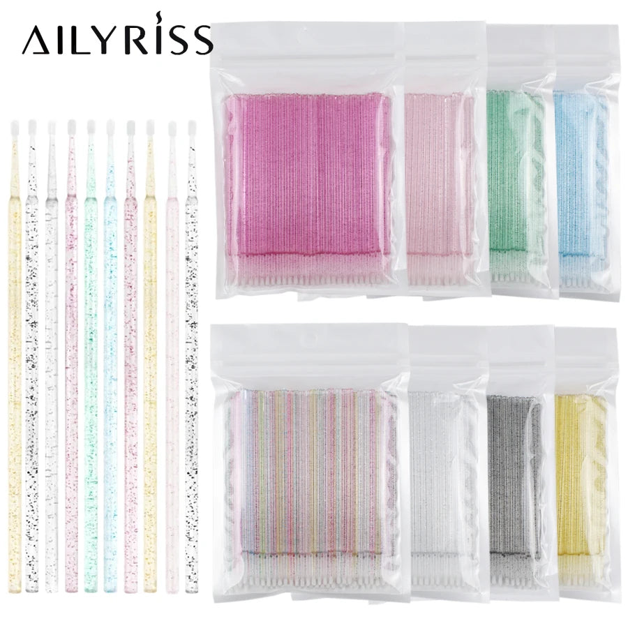 AILYRISS 100PCS Disposable Micro Eyelash Brushes – Precision Applicators for Lash Extensions & Removal