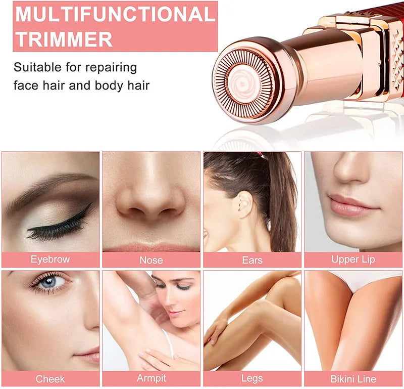 ماكينة تشذيب الحواجب وإزالة شعر الوجه للنساء من LuxuryGlow قابلة لإعادة الشحن وبدون ألم