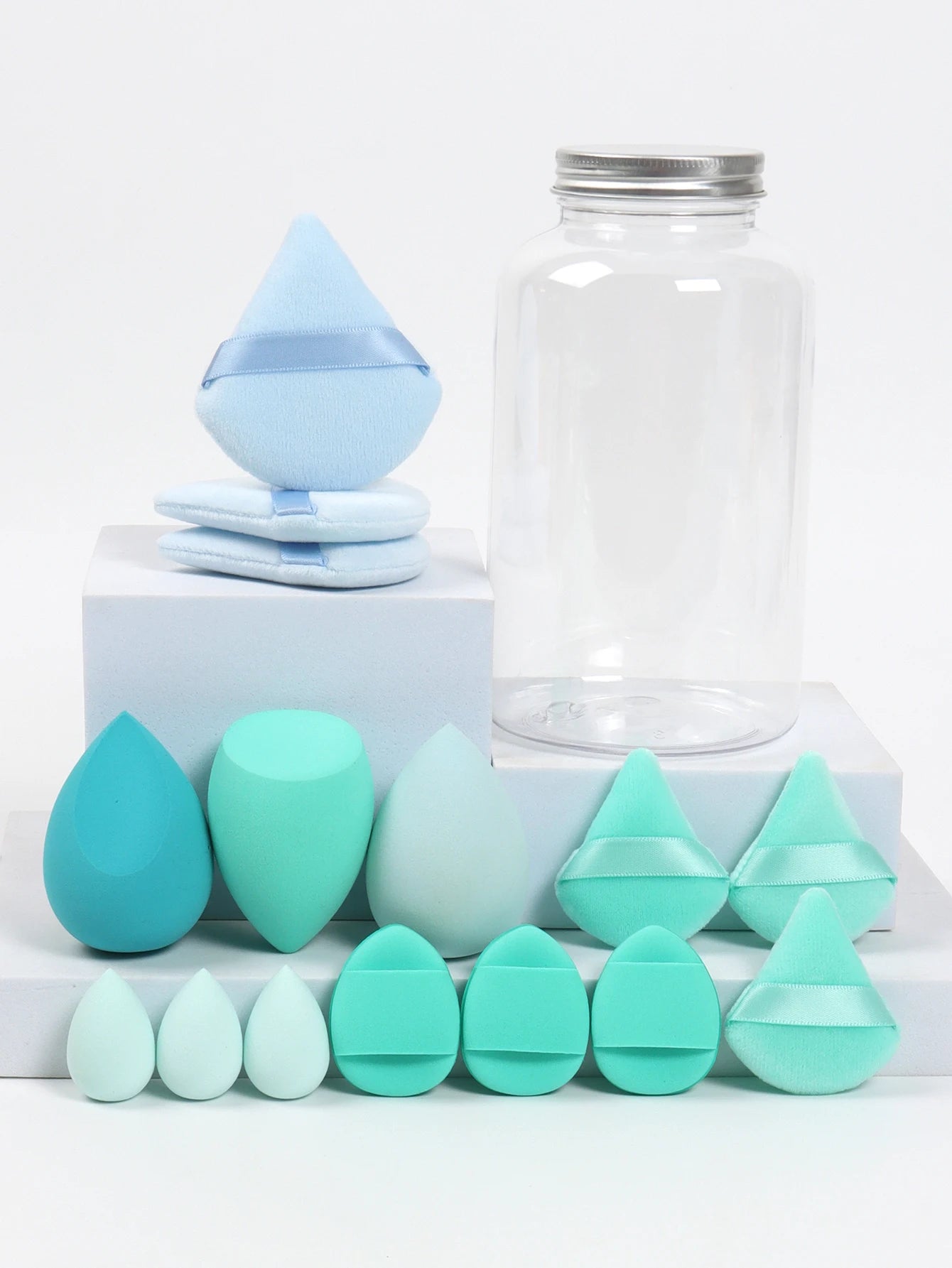 LuxuryGlow All-in-One Makeup Puff Set – 15 Pcs Assorted Beauty Blenders & Powder Puffs
