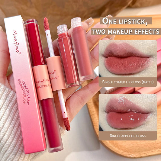 MAXFINE Double-End Lip Glaze – Glossy & Matte Velvet, Long-Lasting & Moisturizing