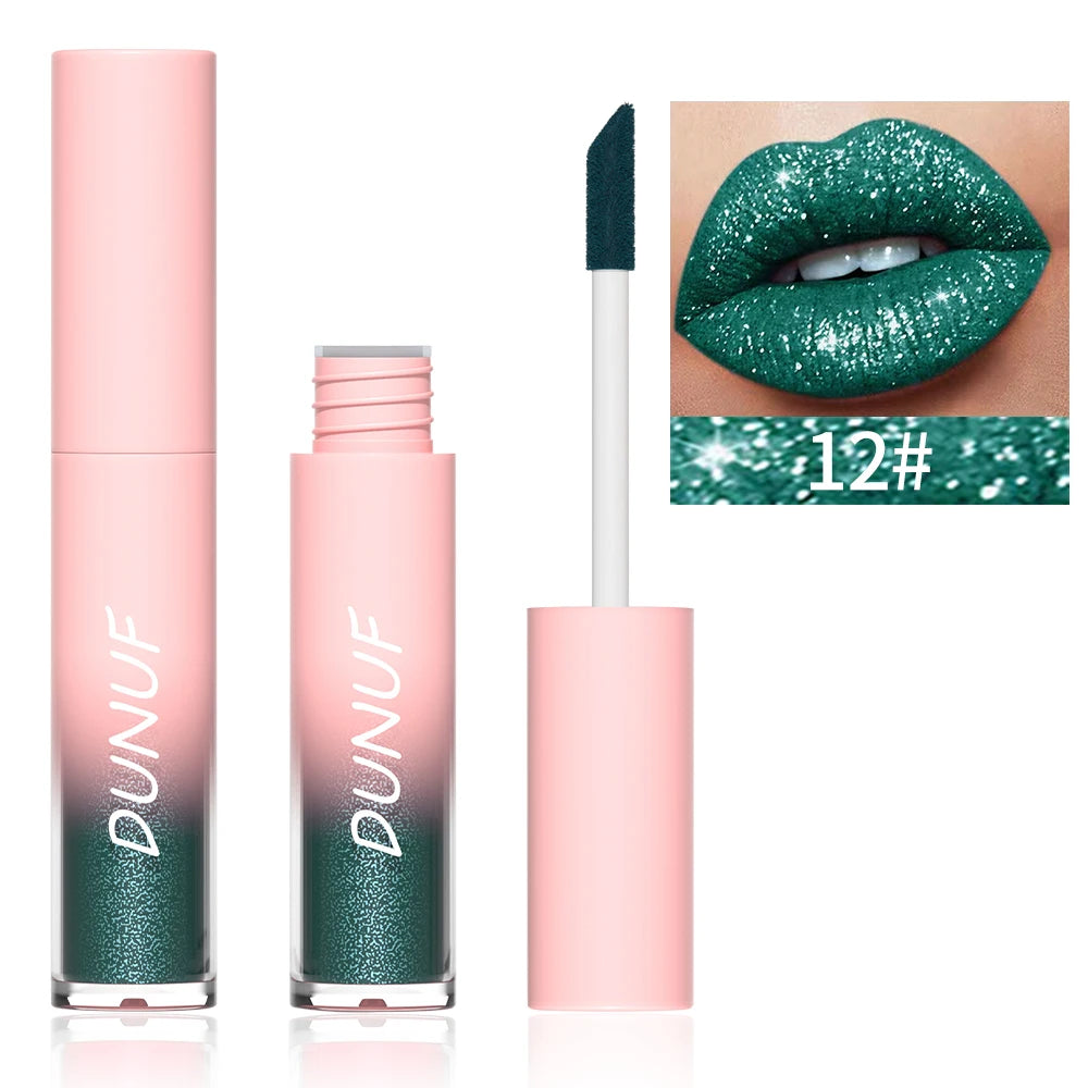 DUNUF Waterproof Pearlescent Lipstick – Long-Lasting Shimmer Lip Gloss for Daily & Stage Makeup