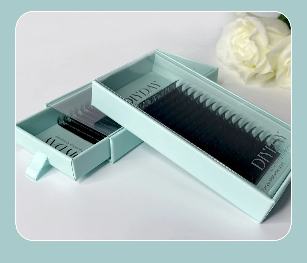 وصلات رموش DIYDAY الفردية، ١٦ صفًا - رموش منك ناعمة، خيارات تجعيد من B إلى DD، C180