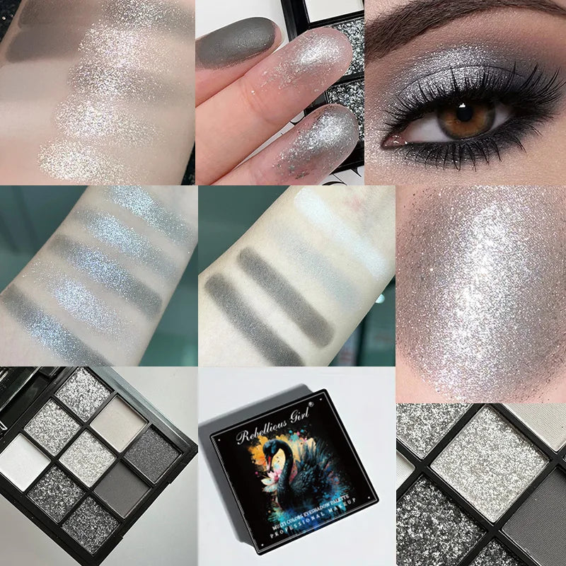 لوحة ظلال العيون LuxuryGlow بـ 9 ألوان - غير لامعة، لامعة، لامعة، درجات اللون الأحمر والبنفسجي