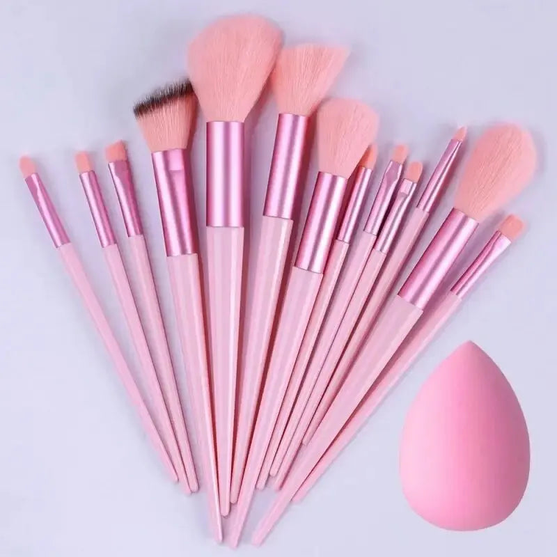 Juego de brochas de maquillaje suaves profesionales LuxuryGlow: 13, 14, 15 y 16 piezas para base, sombras de ojos, polvos y kabuki.