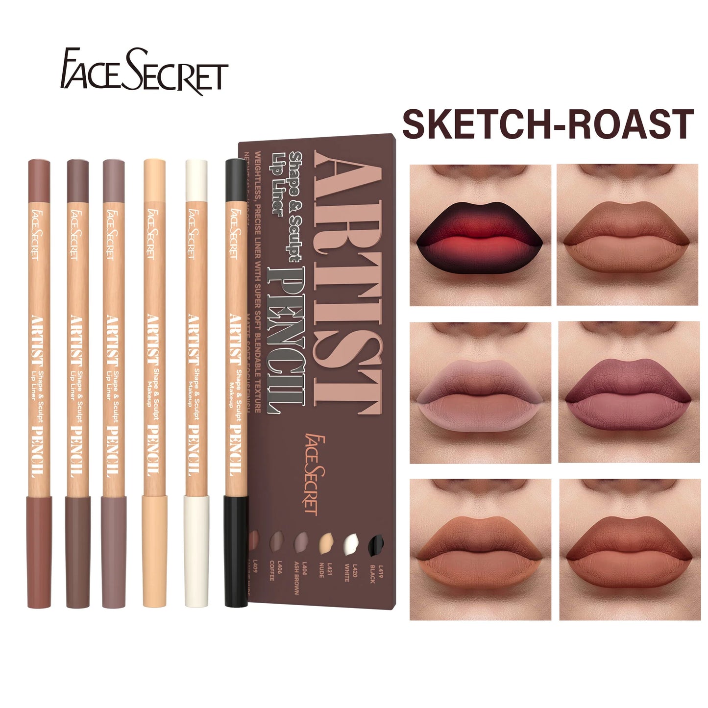 Lápiz delineador de labios LuxuryGlow Face Secret Sculpt: set de delineador de labios mate, duradero y resistente al agua
