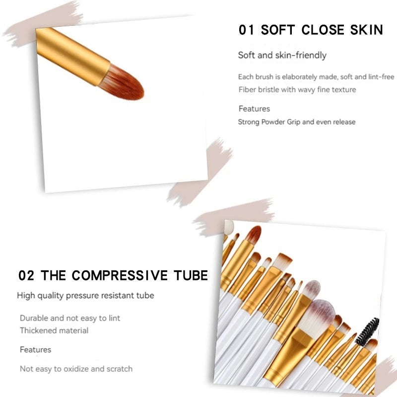 BeeChip - Juego de 20 brochas de maquillaje profesionales: brochas sintéticas suaves para rostro y ojos