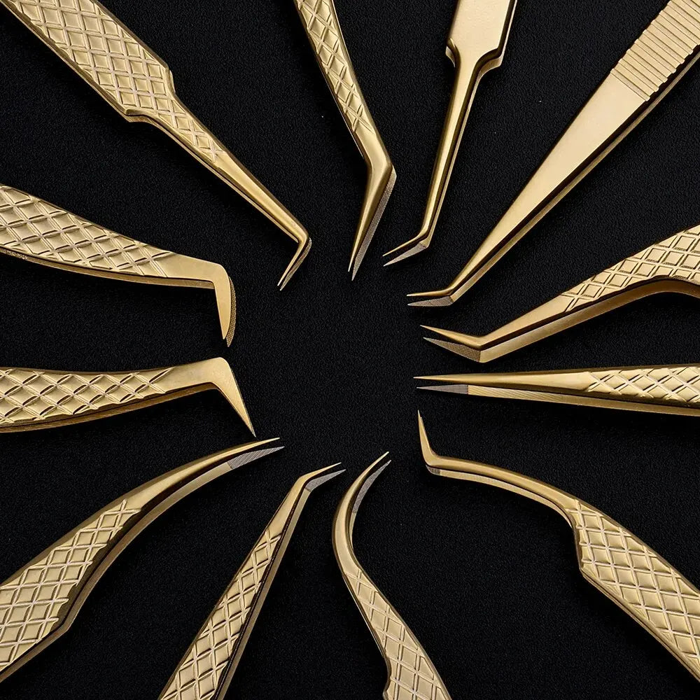 GEMERRY Fiber Tip Eyelash Extension Tweezer – High Precision Golden Tool