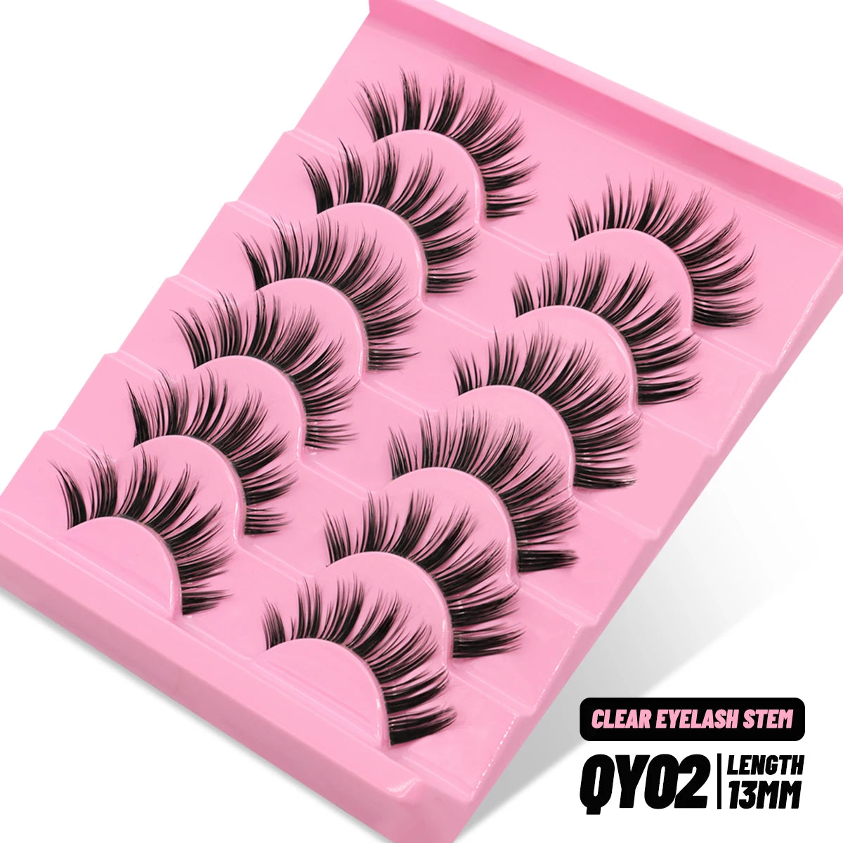 GROINNEYA Cat Eye Wispy Lashes – 5/6 Pairs Clear Band Natural 6D Eyelash Extensions