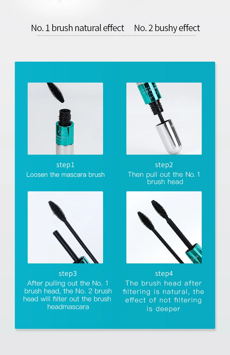 QIC 2-in-1 Waterproof Silk Fiber Mascara for Eyelash Extension – Lengthening & Volumizing