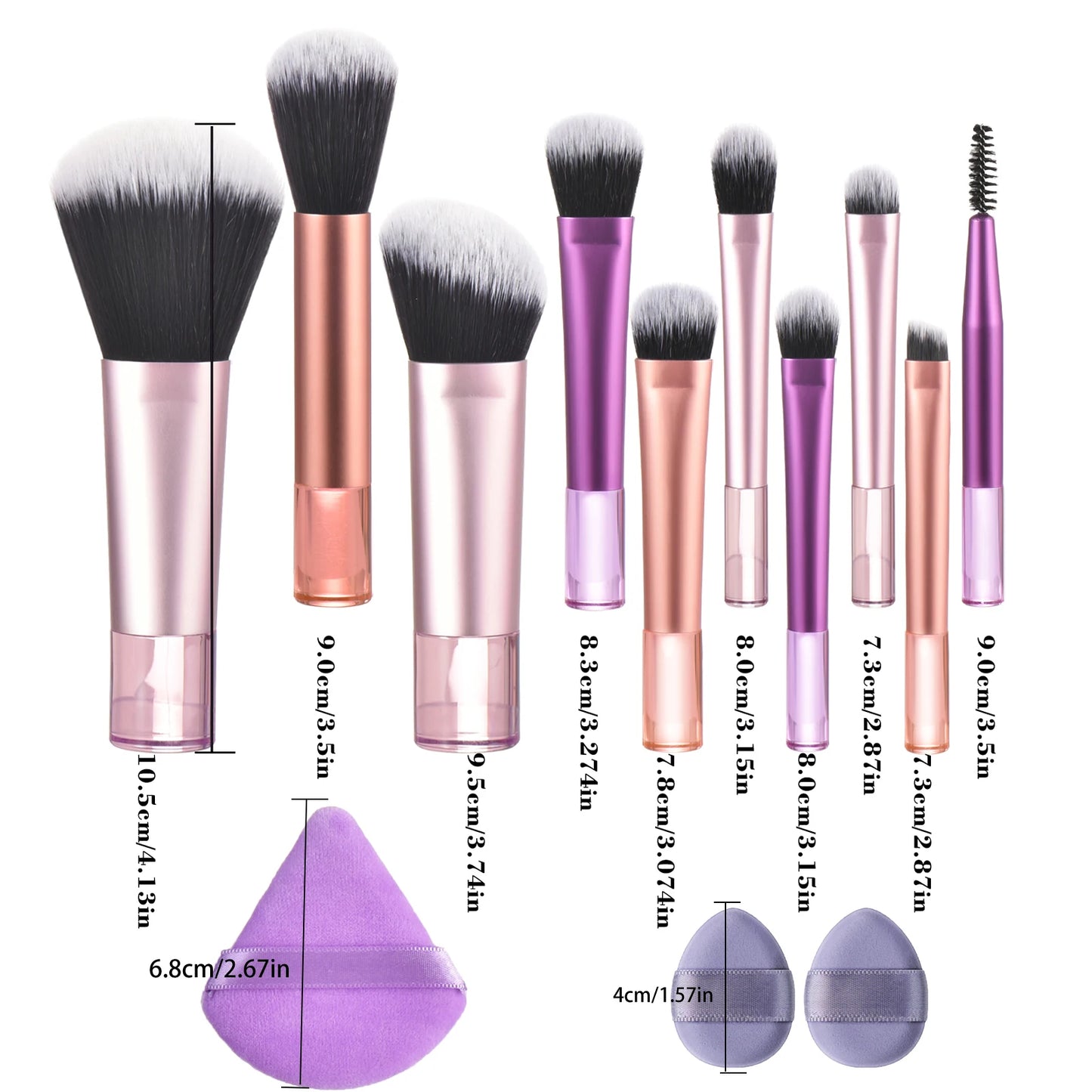 مجموعة فرش مكياج صغيرة من LuxuryGlow، 10 ألوان، مجموعة سفر محمولة مع إسفنجة وأدوات
