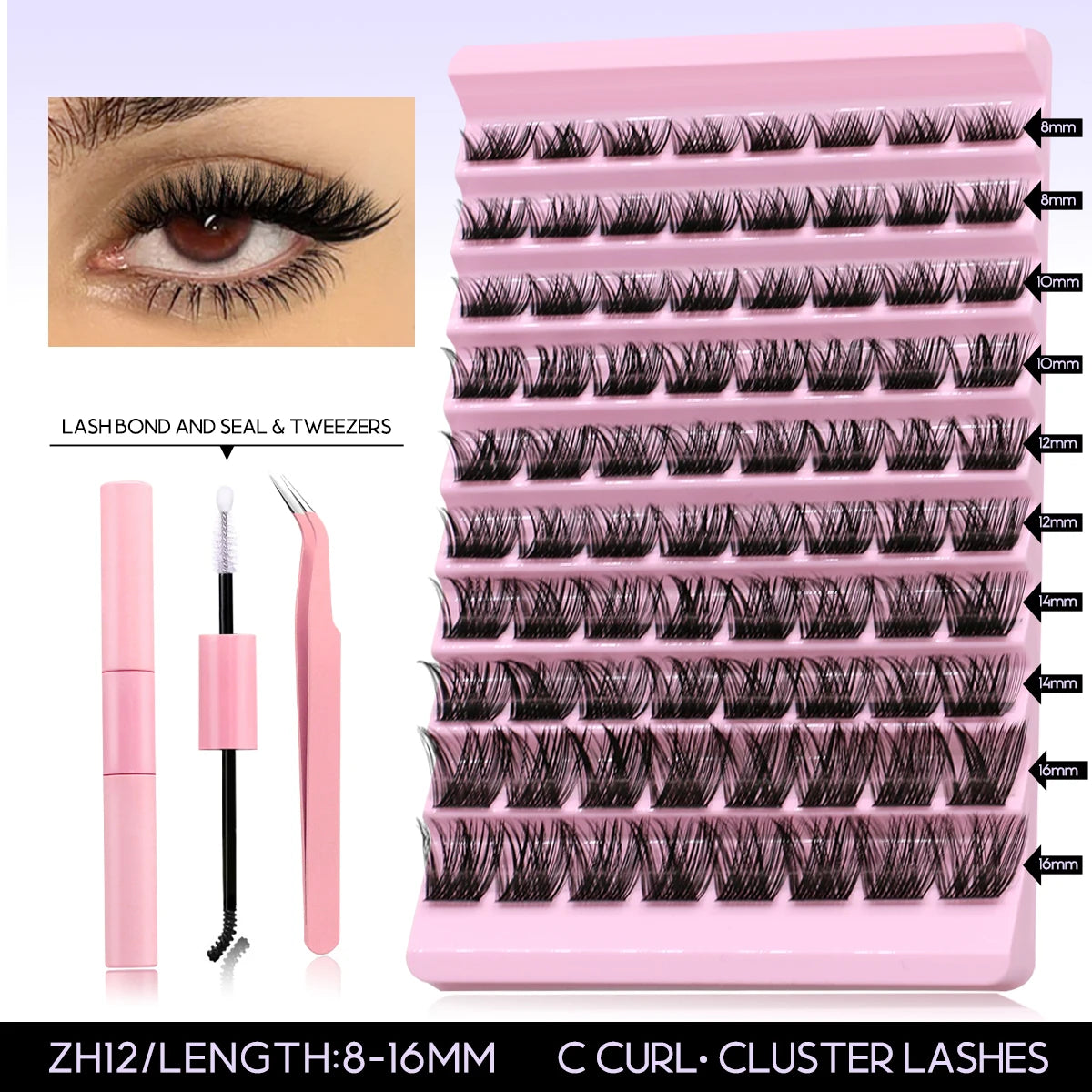 GROINNEYA DIY Lash Extension Kit – Individual Cluster Lashes with Glue & Remover (Natural Look)