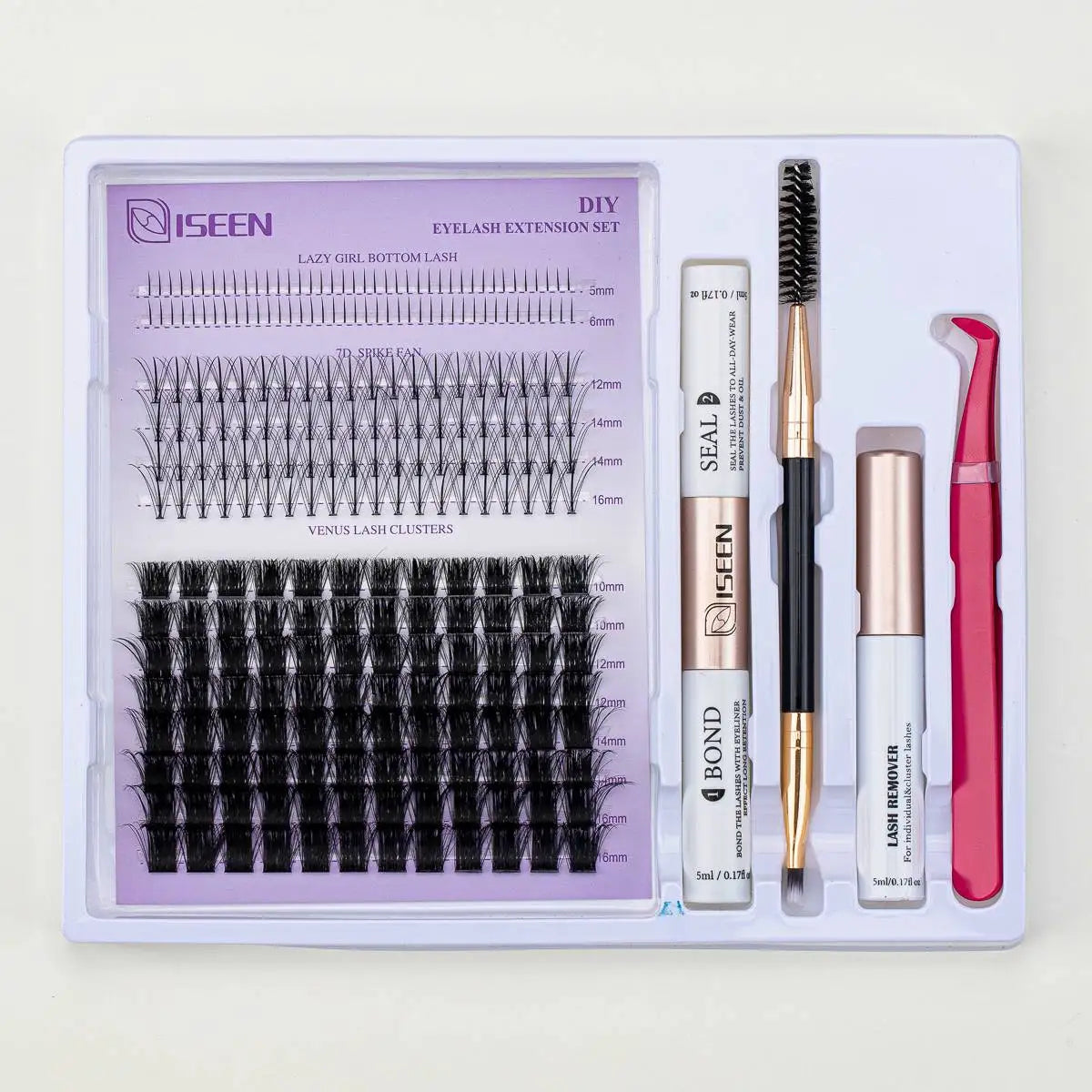 ISEEN DIY Lash Extension Kit – Mixed Lash Clusters with Bond, Remover & Tools
