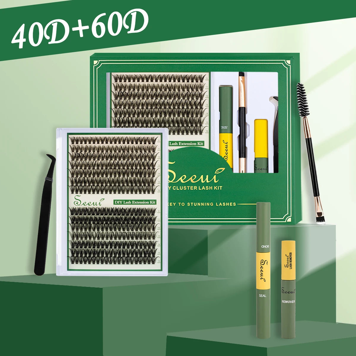 مجموعة رموش ISEEN DIY Cluster - مجموعة كاملة مع الغراء ومزيل الرموش والأدوات