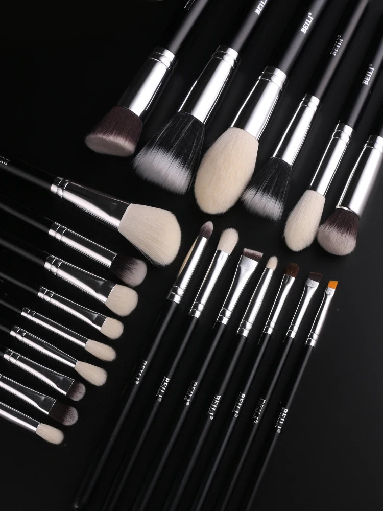 BEILI 30pcs Black Makeup Brush Set – Goat Hair & Synthetic Professional Kit C60
