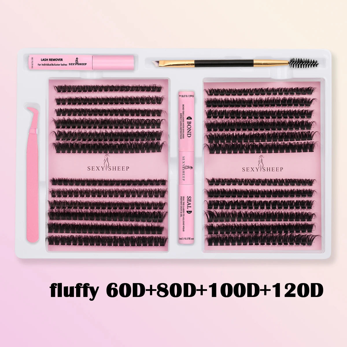 SEXYSHEEP DIY Eyelash Extension Kit with Glue, Remover, Lash Brush & Tweezers – Natural Cluster Lashes for Salon-Style Look at Home