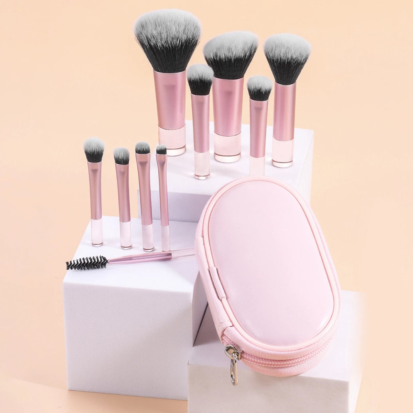 مجموعة فرش مكياج صغيرة من LuxuryGlow، 10 ألوان، مجموعة سفر محمولة مع إسفنجة وأدوات