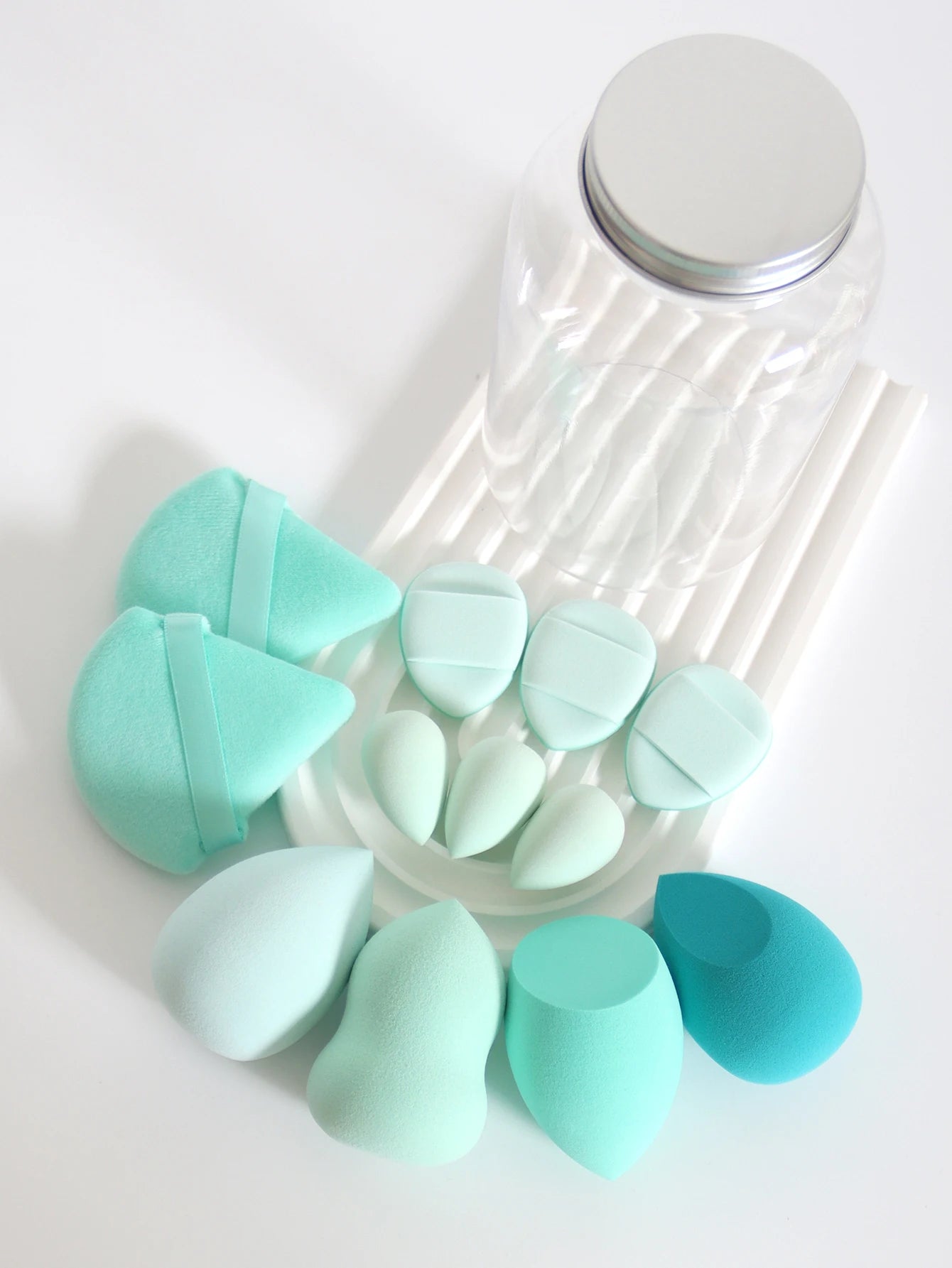 Esponjas de maquillaje de doble uso Luxury Glow, 12 unidades, con frasco de almacenamiento – Sin látex