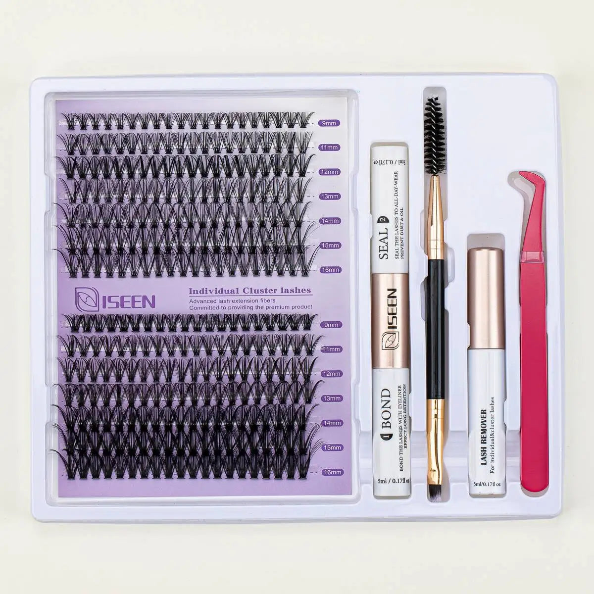 ISEEN DIY Lash Extension Kit – Mixed Lash Clusters with Bond, Remover & Tools