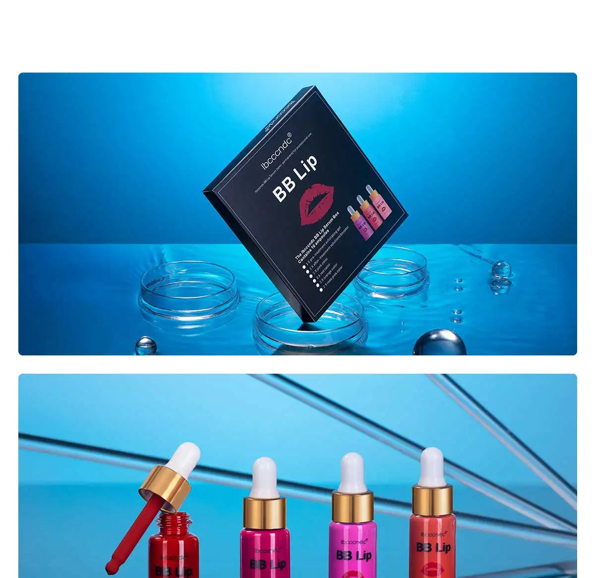 ibcccndc BB Lips Ampoule Serum Starter Kit – Semi-Permanent Gloss & Lip Tint Set (10pcs)