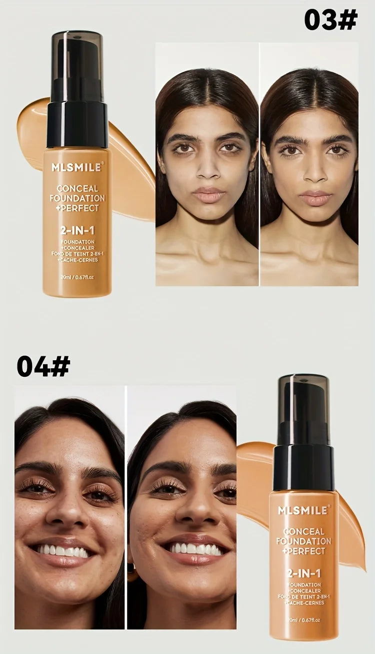 Base de maquillaje líquida y corrector 2 en 1 MLSMILE: cobertura total, resistente al agua, hidratante