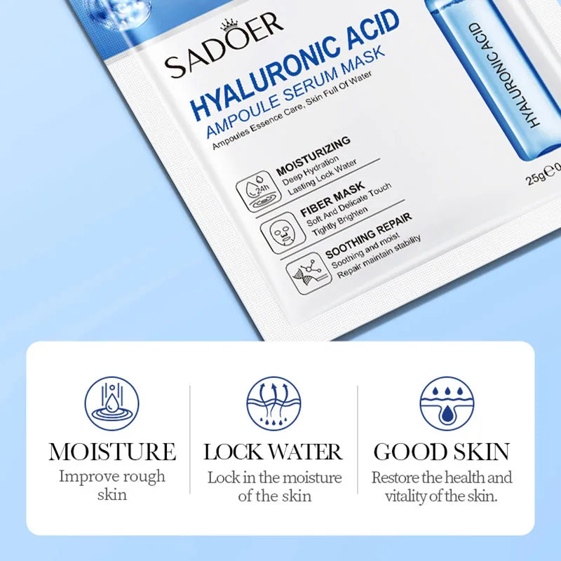 SADOER 15PCS 24K Gold Hyaluronic Acid Face Masks – Firming & Hydrating Skincare Set