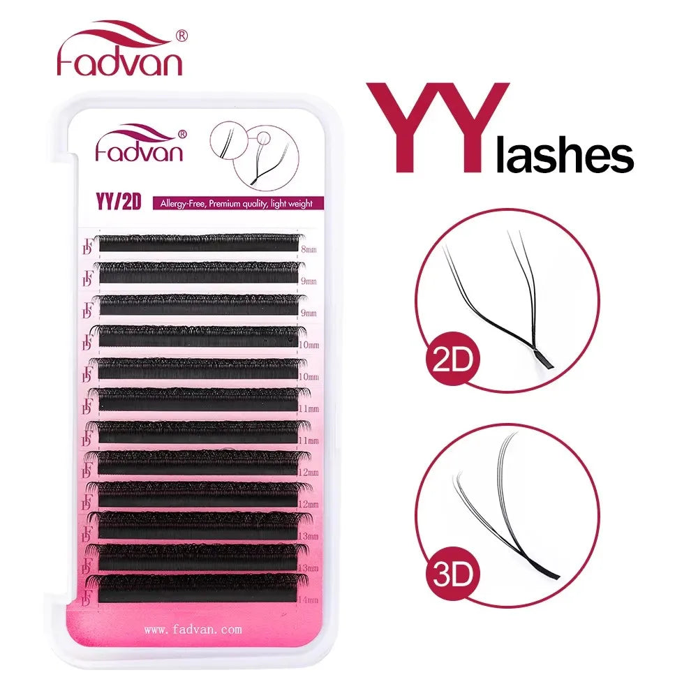 Fadvan 2D/3D YY Shape Premade Volume Eyelash Extensions – Natural Soft 0.07mm C/D Curl Lashes