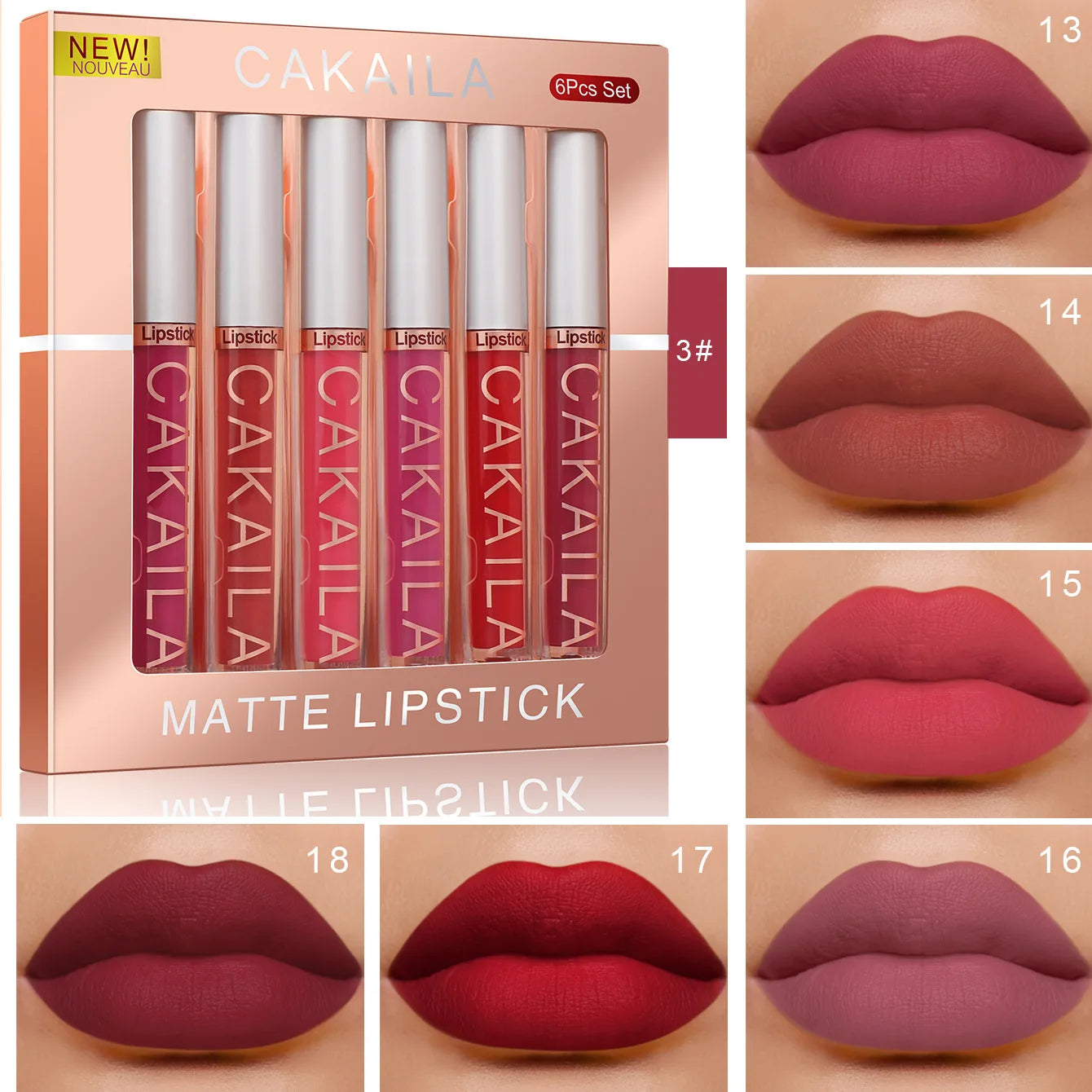 CAKAILA 6-Color Liquid Matte Lip Gloss Set – Long-Lasting Waterproof Lipsticks