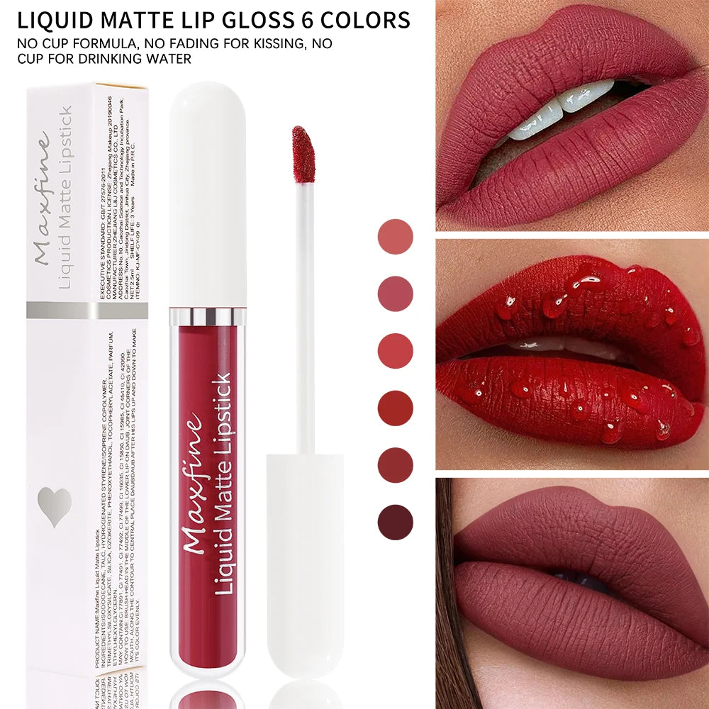 Lápiz labial líquido mate MAXFINE: alta pigmentación, resistente al agua y antiadherente.