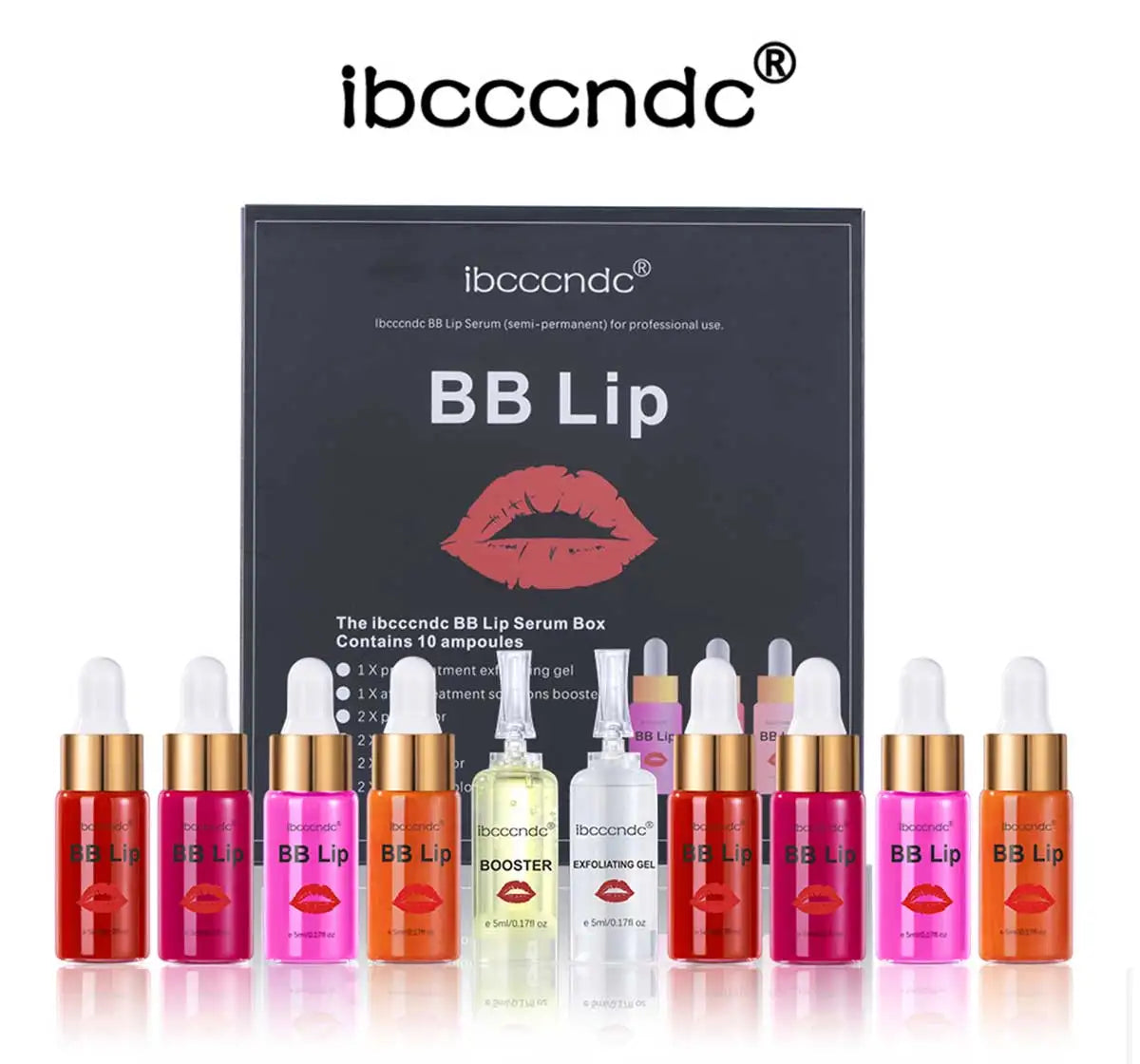 ibcccndc BB Lips Ampoule Serum Starter Kit – Semi-Permanent Gloss & Lip Tint Set (10pcs)