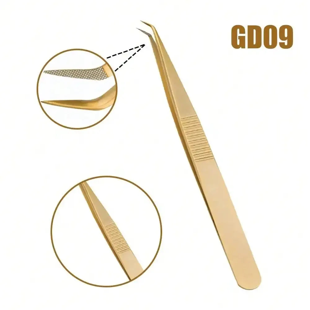 GEMERRY Fiber Tip Eyelash Extension Tweezer – High Precision Golden Tool
