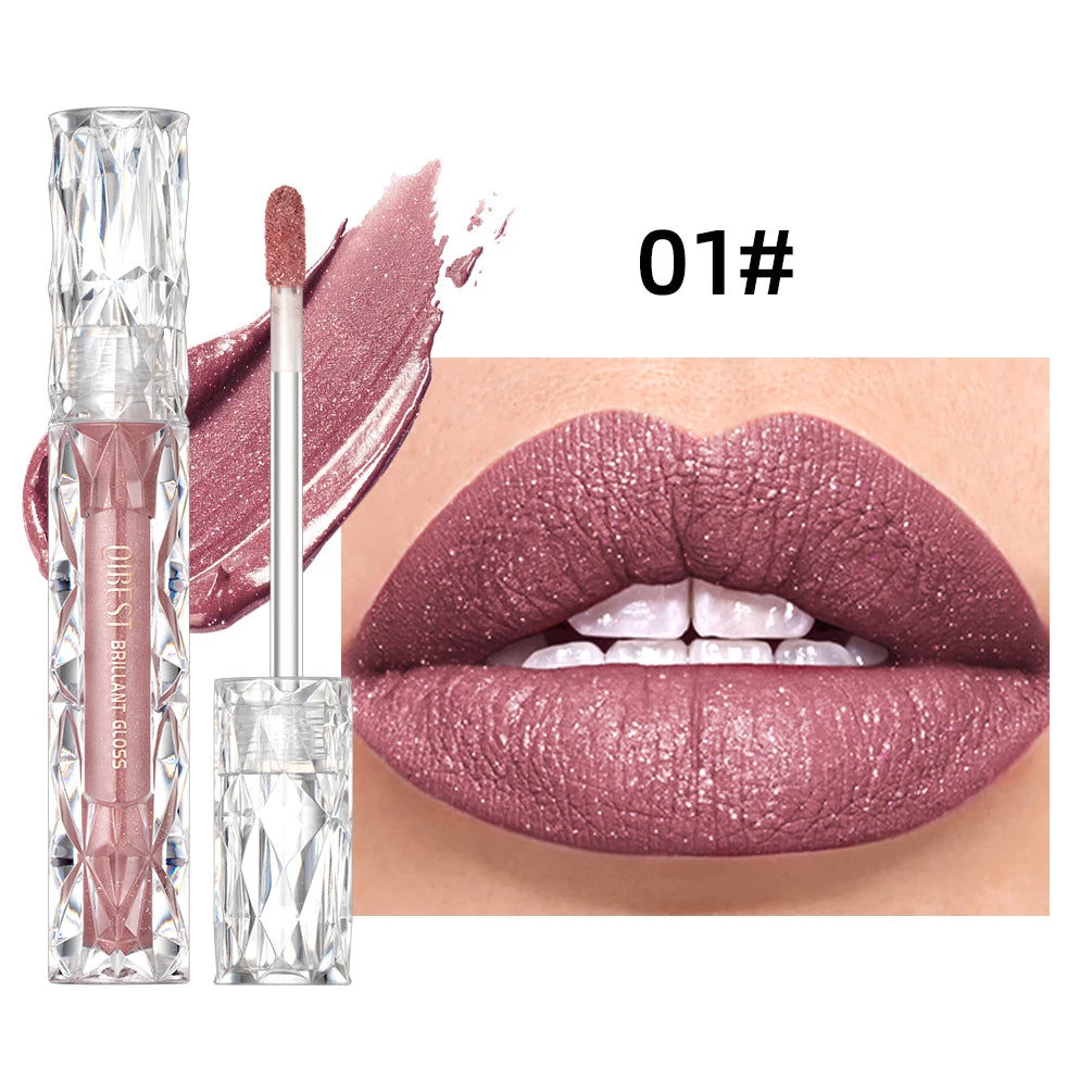Brillo de labios con brillo de diamante QIBEST: resistente al agua, duradero y brillante.
