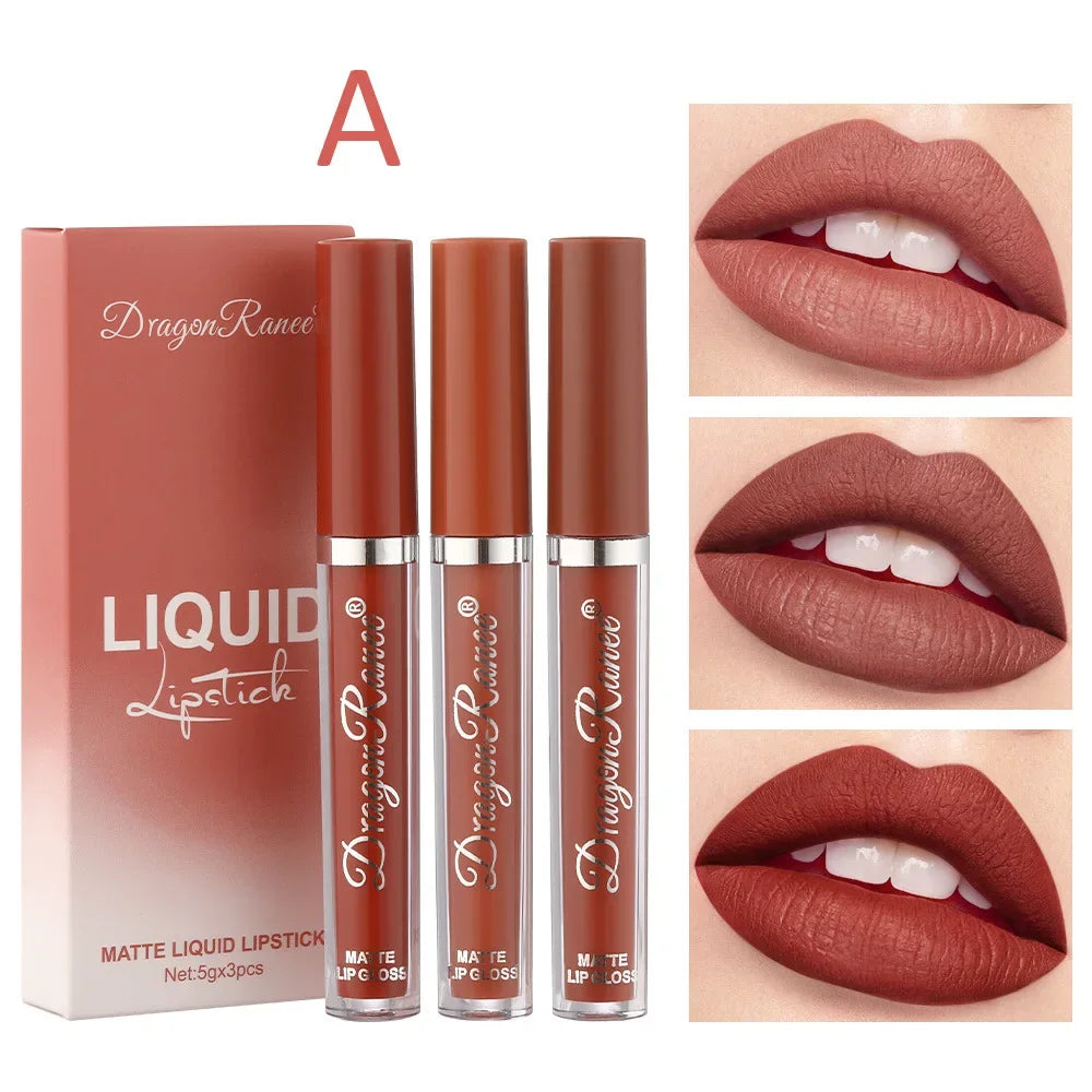 LuxuryGlow - Set de 3 labiales líquidos mate de larga duración - Maquillaje coreano resistente al agua