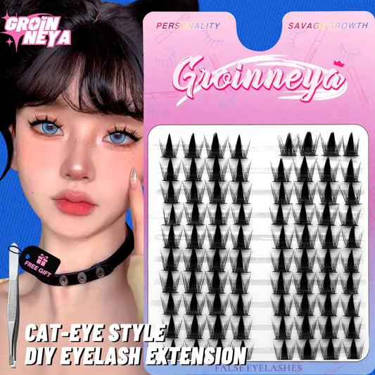 GROINNEYA Cluster Lashes – Natural Volume DIY Eyelash Extensions Mixed Tray