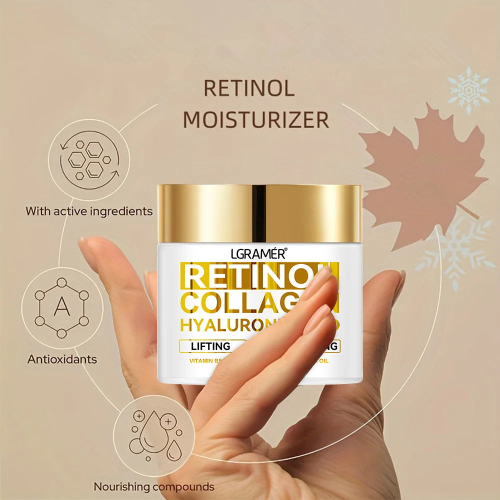 Crema facial con colágeno y retinol LGRAMER: hidratante antiarrugas con ácido hialurónico para hombres y mujeres