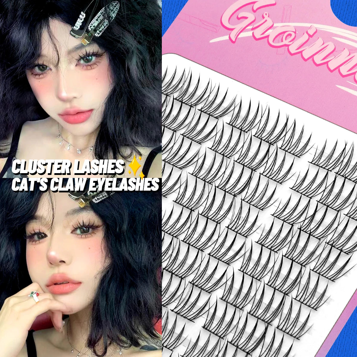 GROINNEYA Cluster Lashes – Natural Volume DIY Eyelash Extensions Mixed Tray