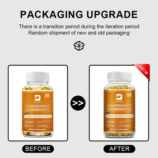 Cápsulas de glucosamina y condroitina BEWORTHS: Alivio del dolor articular y de rodilla con extracto de veneno de abeja (120 cápsulas)