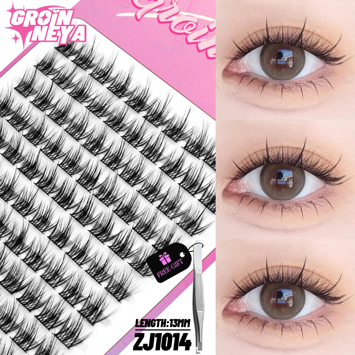 GROINNEYA Cluster Lashes – Natural Volume DIY Eyelash Extensions Mixed Tray