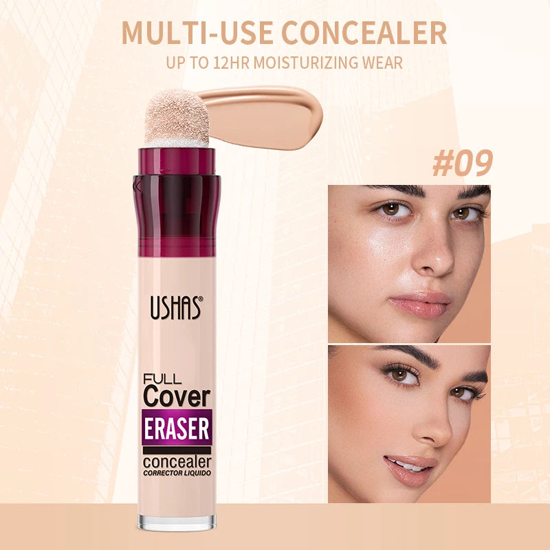USHAS 12-Color Liquid Concealer with Rotating Sponge – Lightweight, Long-Lasting & Moisturizing Foundation