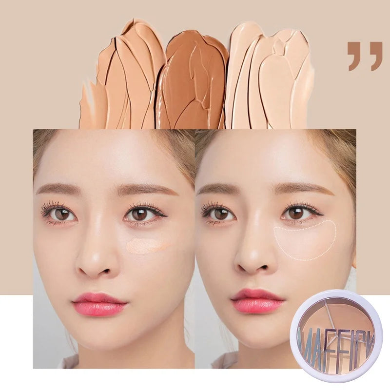 MAFFICK 3-Color Concealer Palette – Dark Circle & Blemish Coverage, Waterproof