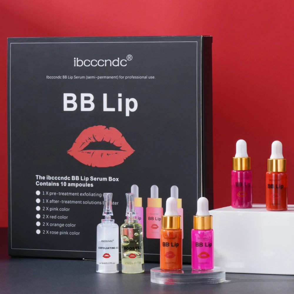 ibcccndc BB Lips Ampoule Serum Starter Kit – Semi-Permanent Gloss & Lip Tint Set (10pcs)