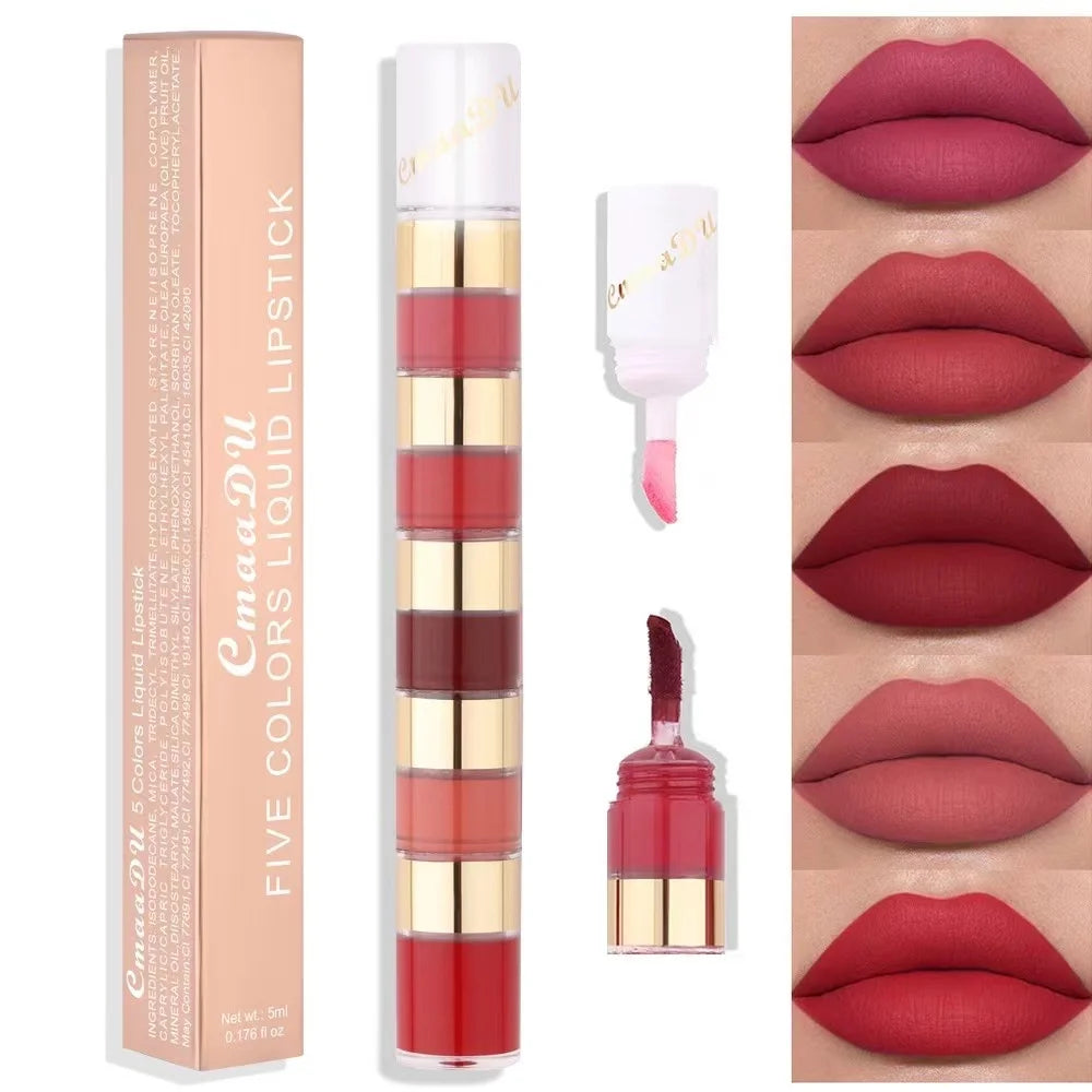 Set de brillo labial mate de larga duración Cmaadu de 5 colores: resistente al agua y a las manchas