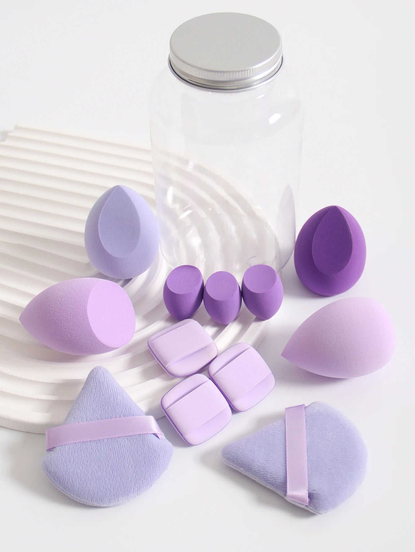 Esponjas de maquillaje de doble uso Luxury Glow, 12 unidades, con frasco de almacenamiento – Sin látex