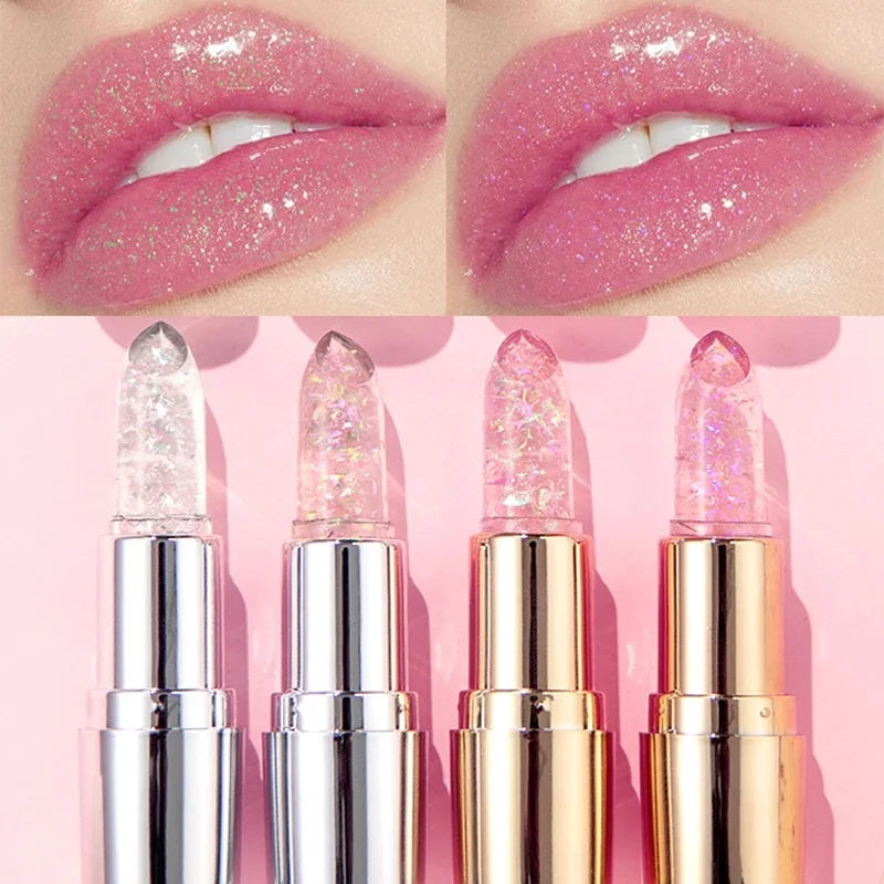 Lápiz labial con brillo que cambia de color QIBEST: bálsamo labial hidratante de gelatina cristalina con brillo y efecto voluminizador.