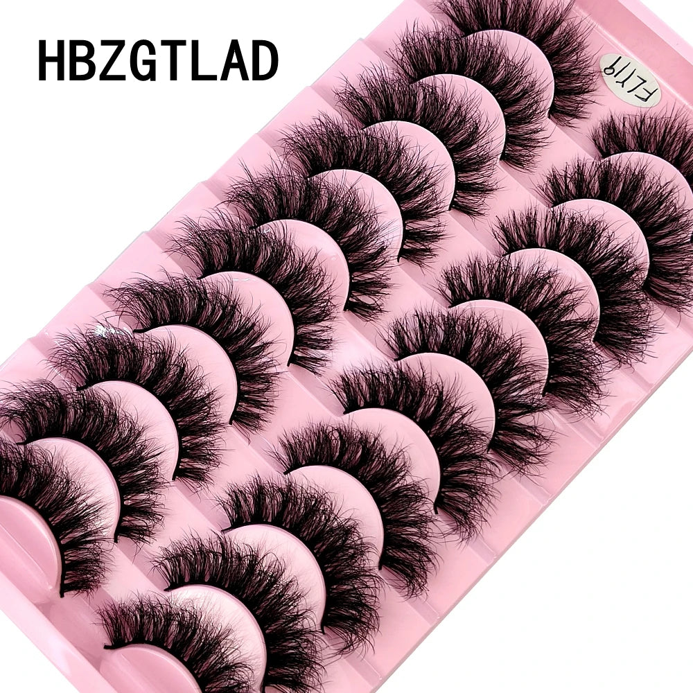 HBZGTLAD 10 pares de pestañas postizas de visón sintético: pestañas postizas rizadas 3D naturales y hechas a mano
