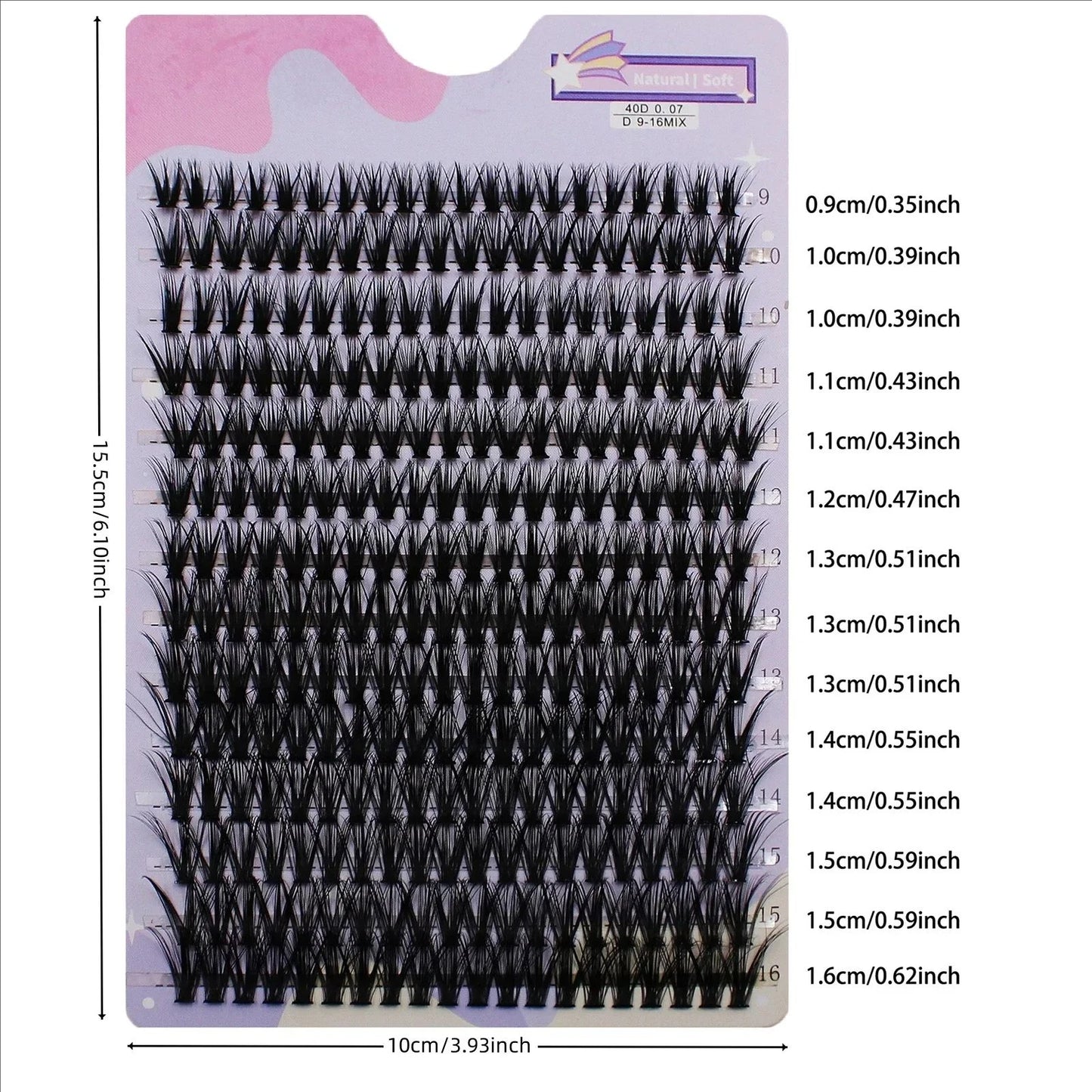 رموش JPNPL MJ 40D Cluster Lashes، 14 صفًا، 280 قطعة، مزيج من 9 إلى 16 مم، كثافة طبيعية