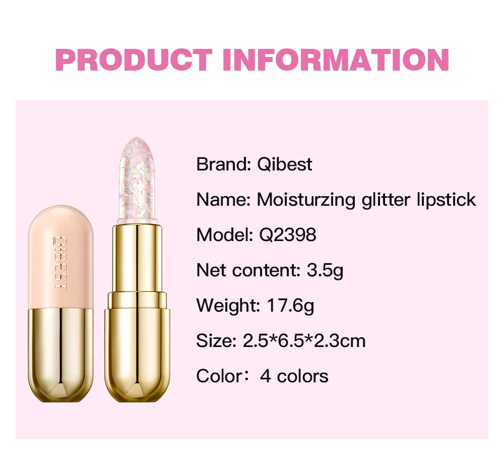 Lápiz labial con brillo que cambia de color QIBEST: bálsamo labial hidratante de gelatina cristalina con brillo y efecto voluminizador.