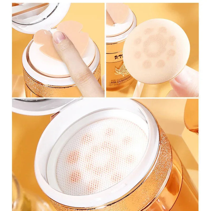SAKSRAAR Air Cushion BB Cream: Base de maquillaje hidratante y resistente al agua con efecto mariposa | Ilumina, controla la grasa y corrector para todo tipo de piel