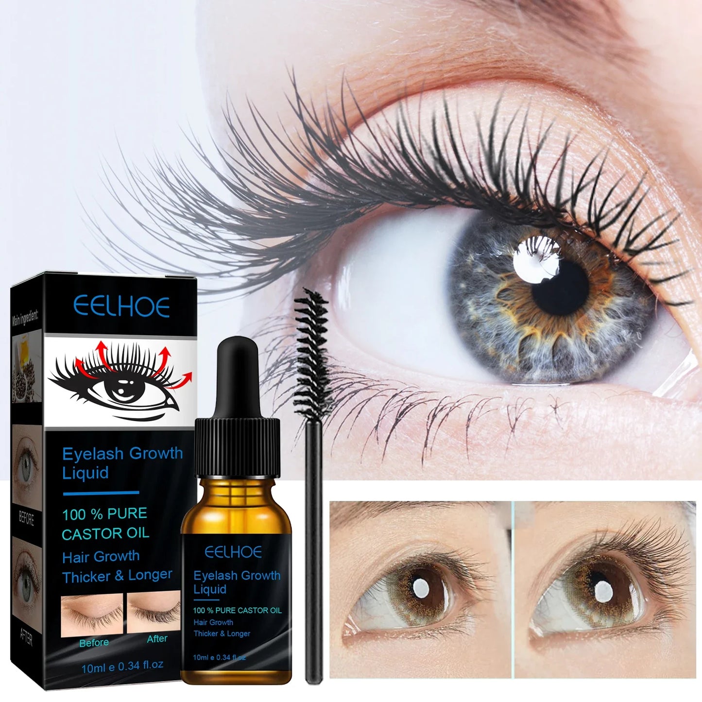 Eelhoe Natural Eyelash & Eyebrow Growth Serum – Thickening, Curling & Moisturizing