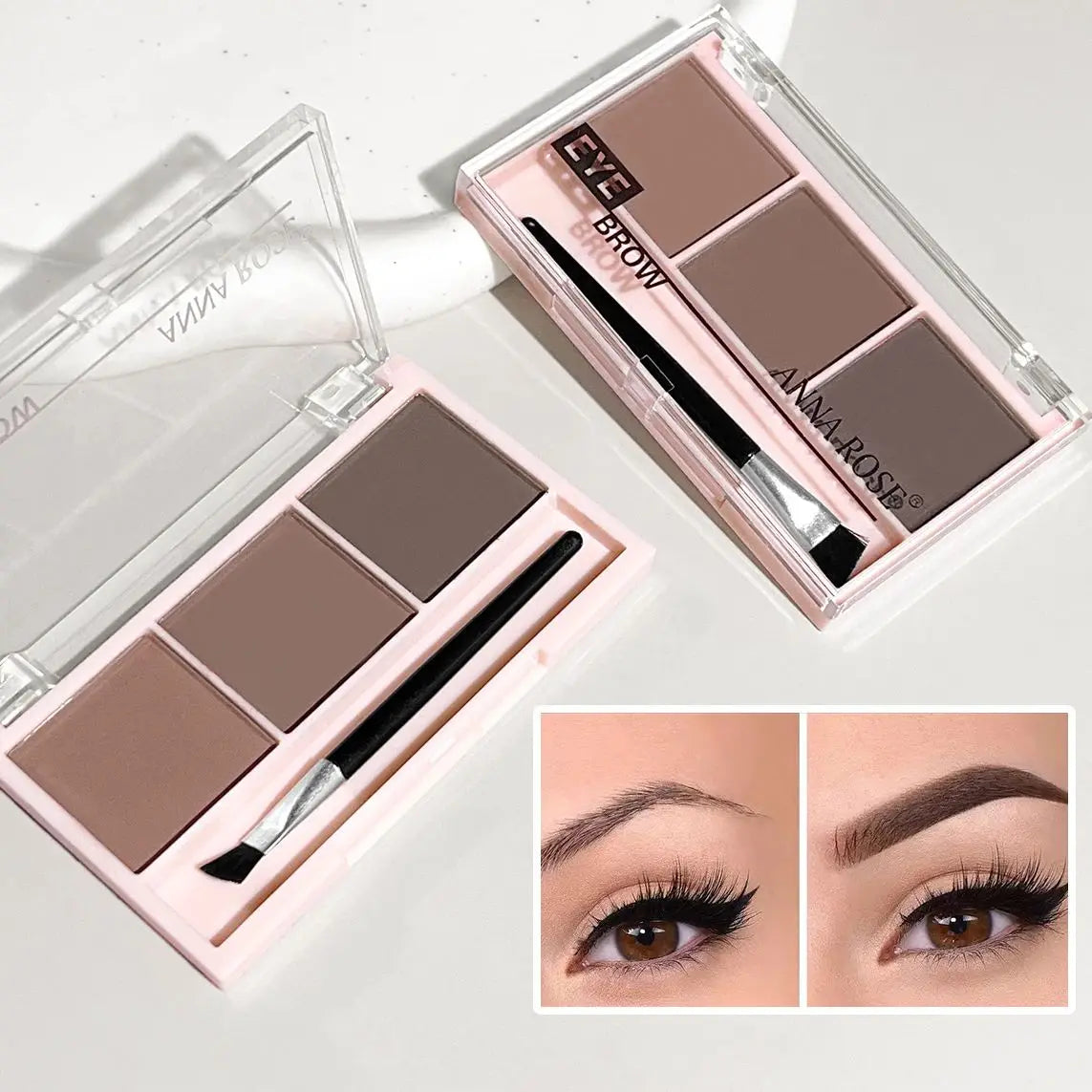 LuxuryGlow 3-Color Brow Powder Set with Brush — Long-Lasting, Natural, Easy-to-Wear Eyebrow Kit