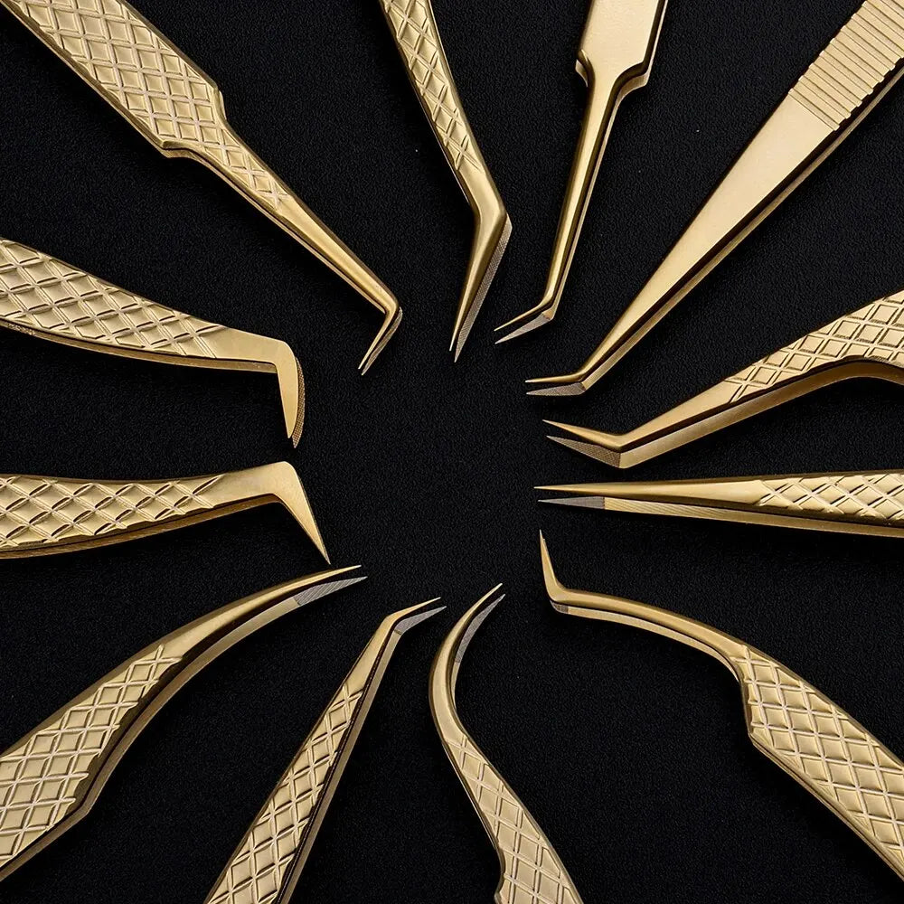 GEMERRY Fiber Tip Eyelash Extension Tweezer – High Precision Golden Tool